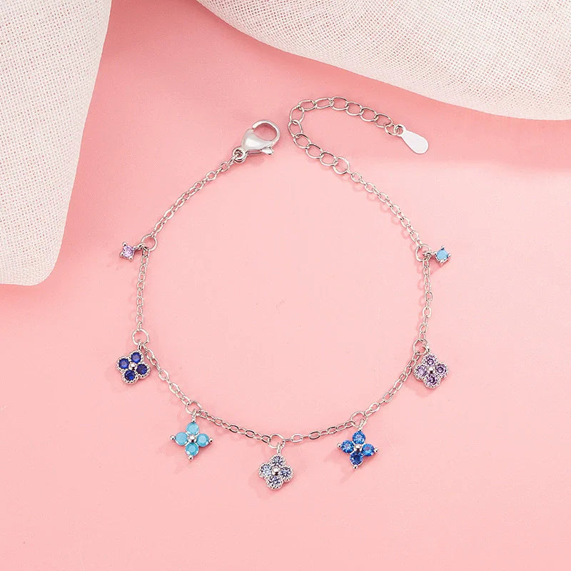 Multicolored Four-Leaf Clover Silver Bracelet and Anklet for Women Jewelry Gift
