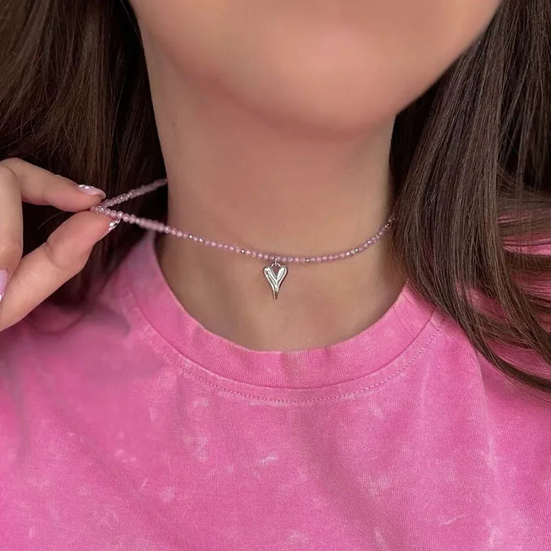 Fashion Crystal Heart Pendant Necklace for Women Boho Jewelry Valentine's Gift