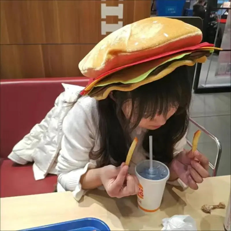Cheeseburger Shaped Costume Hat for Women Halloween Party Food Beret Foodie Accessory