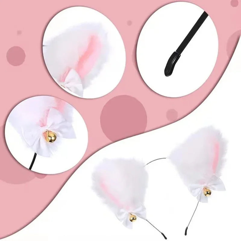 Halloween Cat Ears Headband & Necklace Set for Cosplay Costume - Black & White