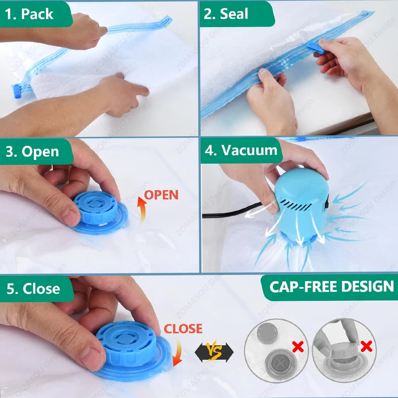 Reusable Vacuum Storage Bags with Hand Pump – Space Saving, Durable Organizers for Clothes & Travel