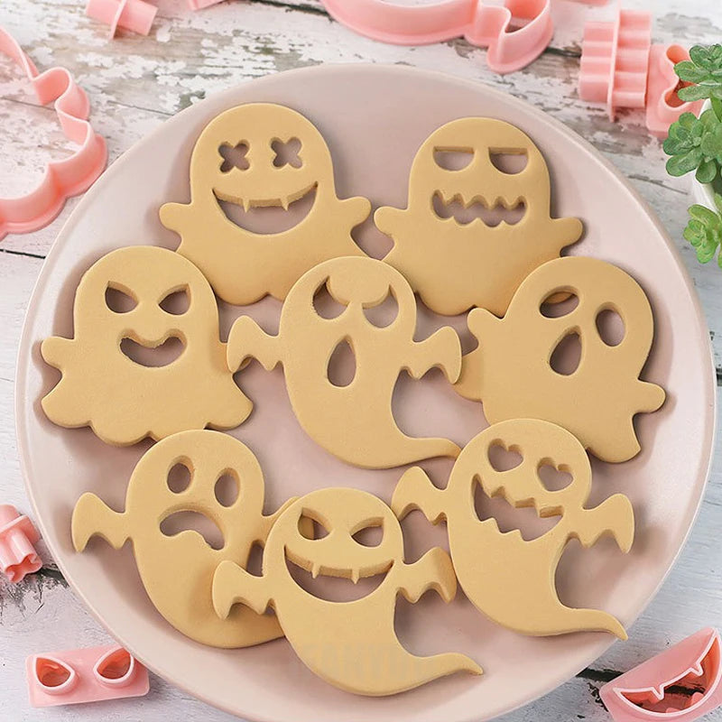 Halloween Cookie Cutter Set with Ghost Face Embosser Fondant Stamp Baking Supplies