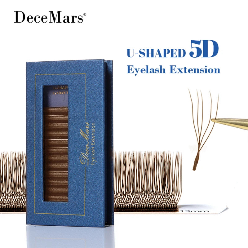 U-Shaped 5D Eyelash Extensions - Brown Synthetic Hair for Makeup