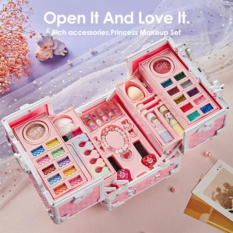 Kids Makeup Kit for Girls Princess Pretend Play Cosmetic Set with Mirror - Washable & Safe Toys for Birthday Gifts
