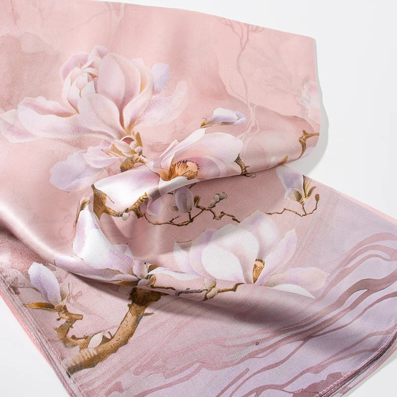 Women Silk Scarf with Floral Design - Sun Protection & Beach Wrap
