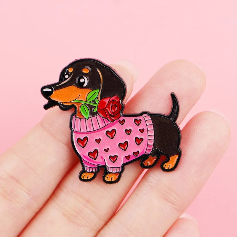 Cute Dog Sweater Sausage Dog Enamel Pins for Clothing & Backpacks - Animal Brooches