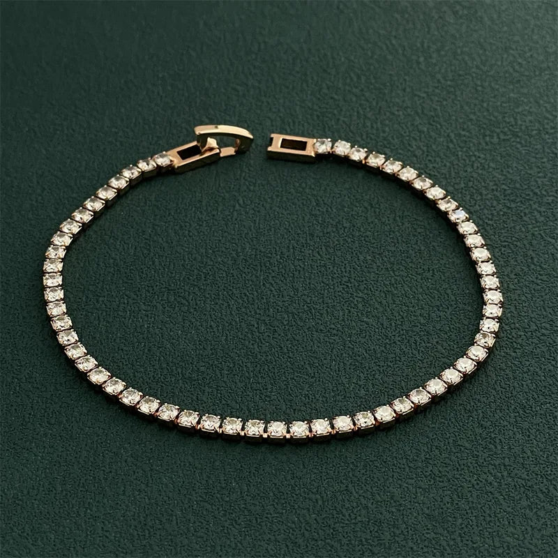 Rose Gold Silver Jewelry Tennis Bracelet 2mm Zirconia Anniversary Gift - Sterling Silver