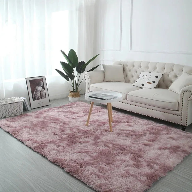 Tie-Dye Plush Area Rug for Living Room and Bedroom Non-Slip Shag Carpet
