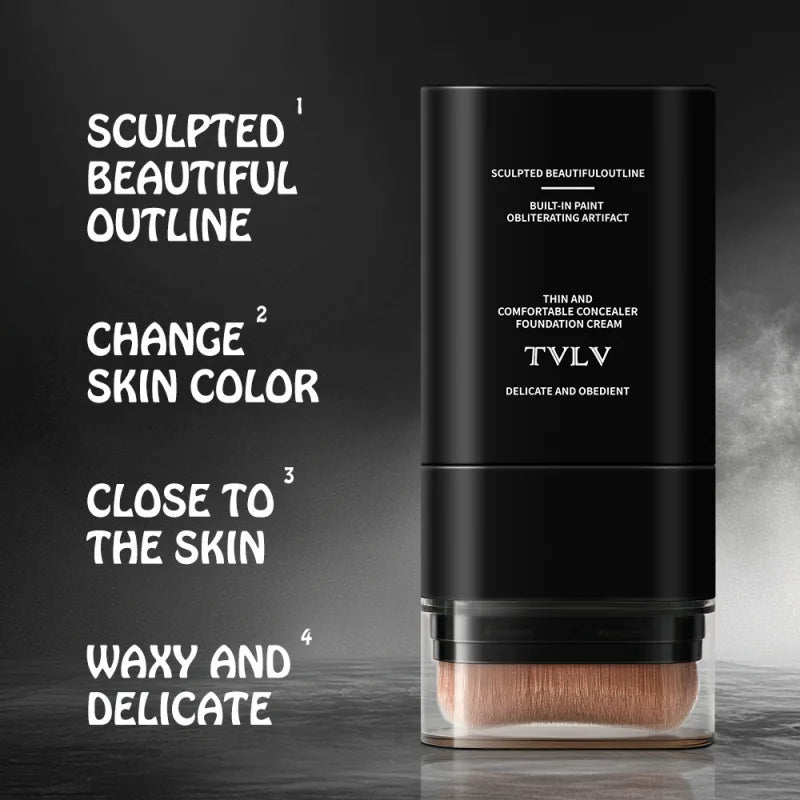 Waterproof Foundation Stick with Brush for Face Makeup and Concealer - Brightening Moisturizing Base