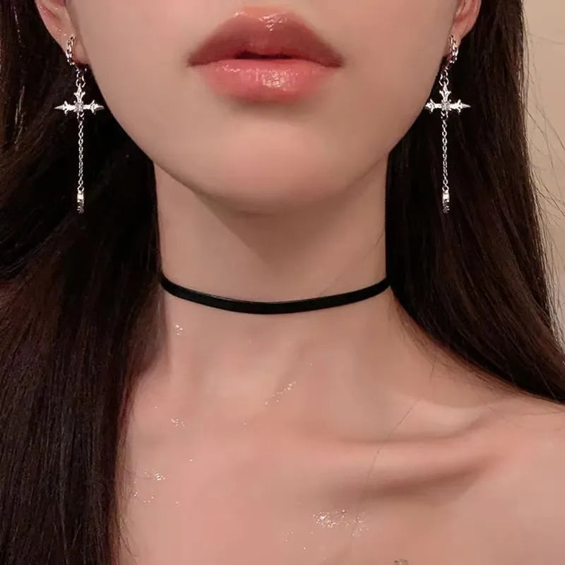 Gothic Heart Earrings for Women Punk Jewelry Crystal Pendant Ear Hooks