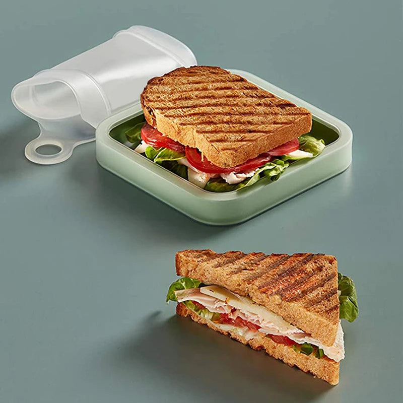 Silicone Sandwich Bento Box with Handle Food Container for Lunch - Reusable, Microwave Safe