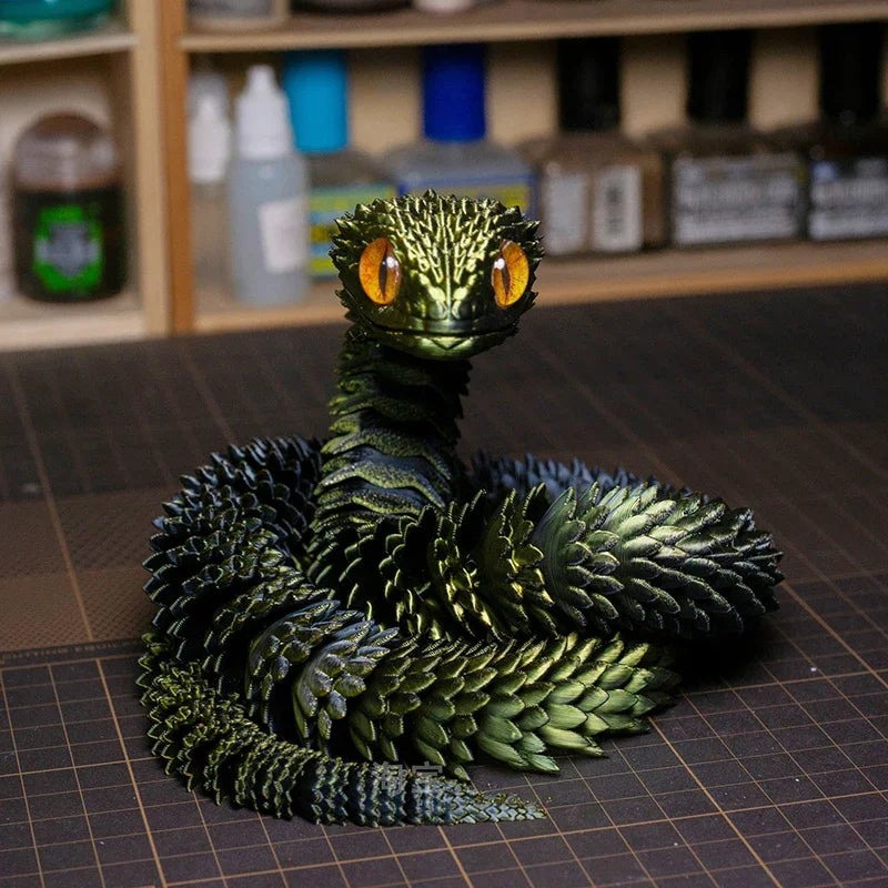 Rotatable 3D Printed Snake Articulated Animal Model for Desk Decor and Kids Gift