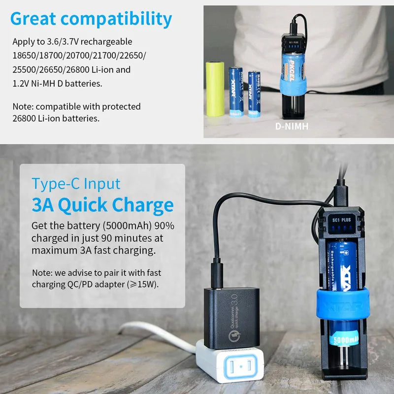 High-Speed Battery Charger & Power Bank for 18650, 21700, 26650, 26800 NiMH D Batteries