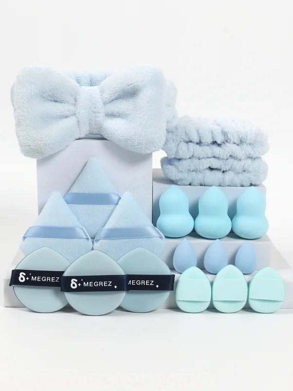 18-Piece Makeup Accessory Set with Sponges Headbands and Wrist Bands - Color Variants