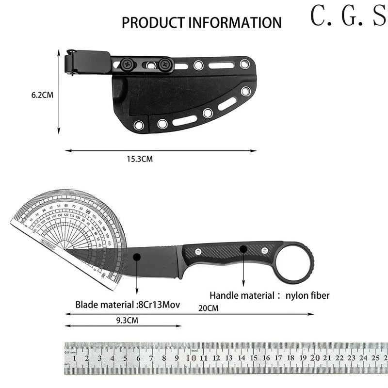 Fixed Blade Outdoor Knife with Nylon Fiber Handle and Kydex Sheath - Hunting Survival Tool