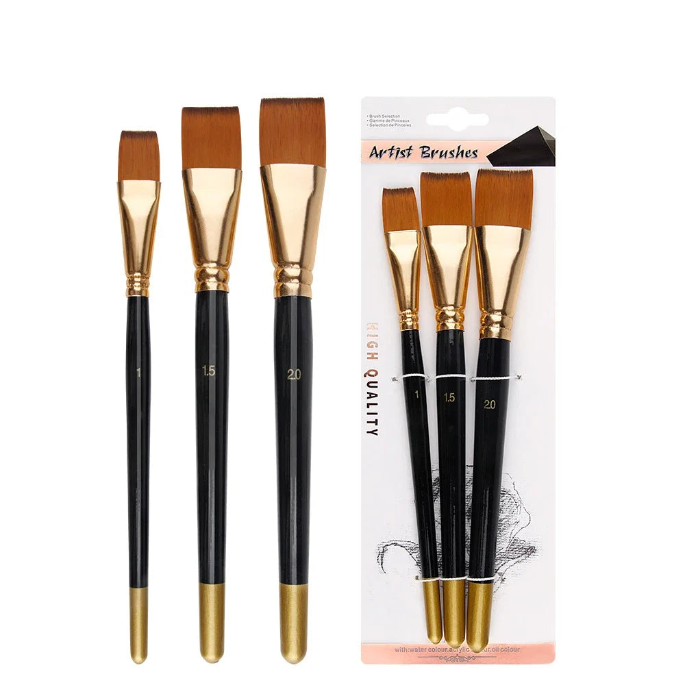 Oil Painting Brush Set 3pcs Large Flat Head Short Rod Nylon Watercolor Acrylic Art Supplies
