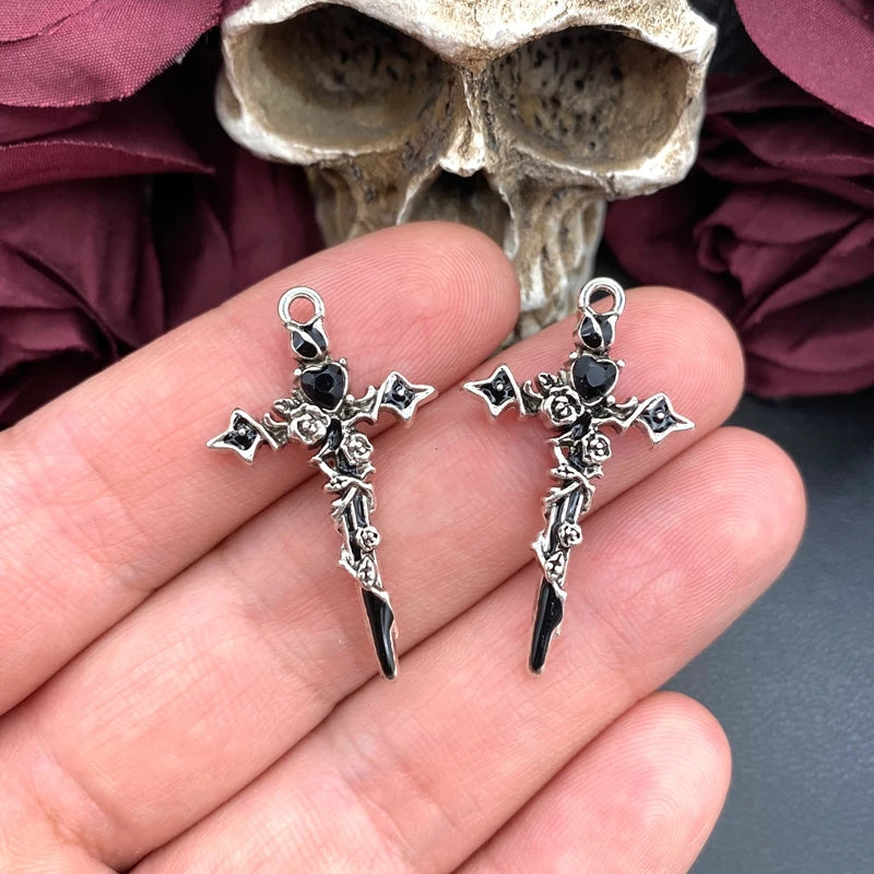 6pcs Gothic Rose Cross Charm Pendant Jewelry Findings for DIY Crafts