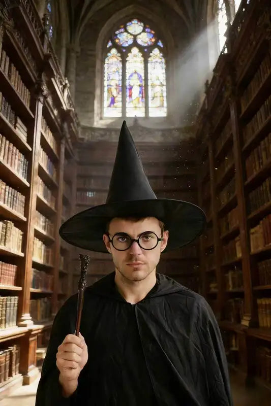 Halloween Wizard Costume Accessory Set with Witch Hat Glasses and Magic Wand - Cosplay Props