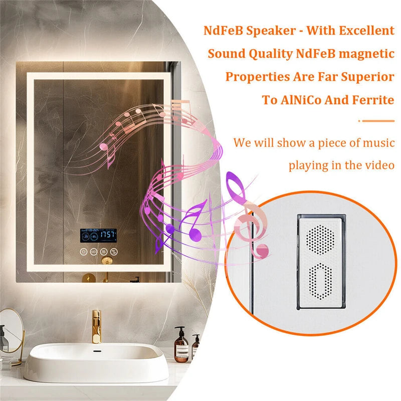LED Bathroom Mirror with Bluetooth Speaker Anti-Fog Backlit & Front Light