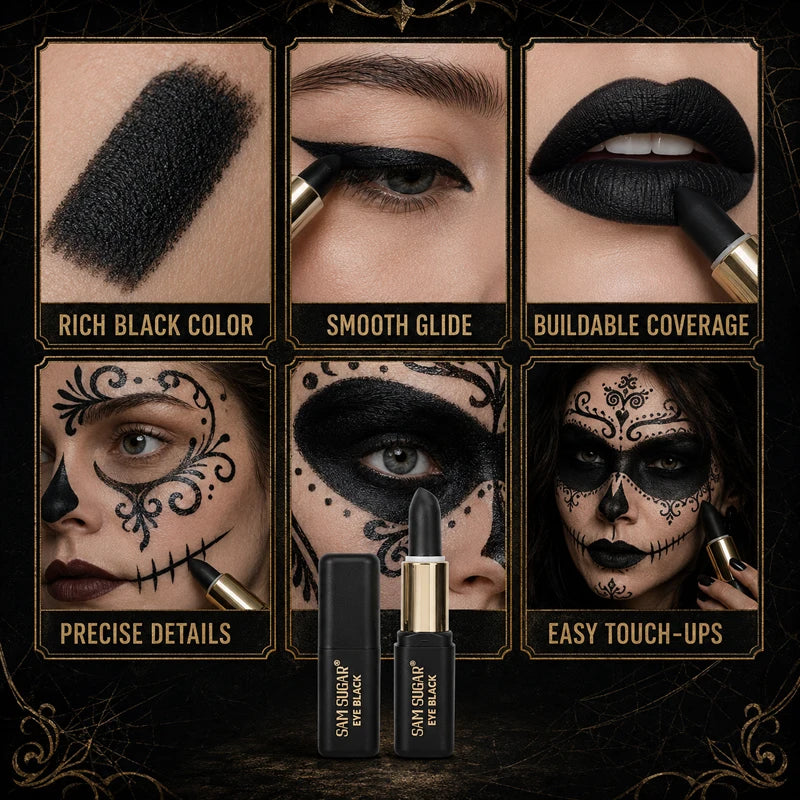 2-Pack Black Face Paint Sticks for Halloween Gothic Cosplay - Matte Finish, SFX Makeup