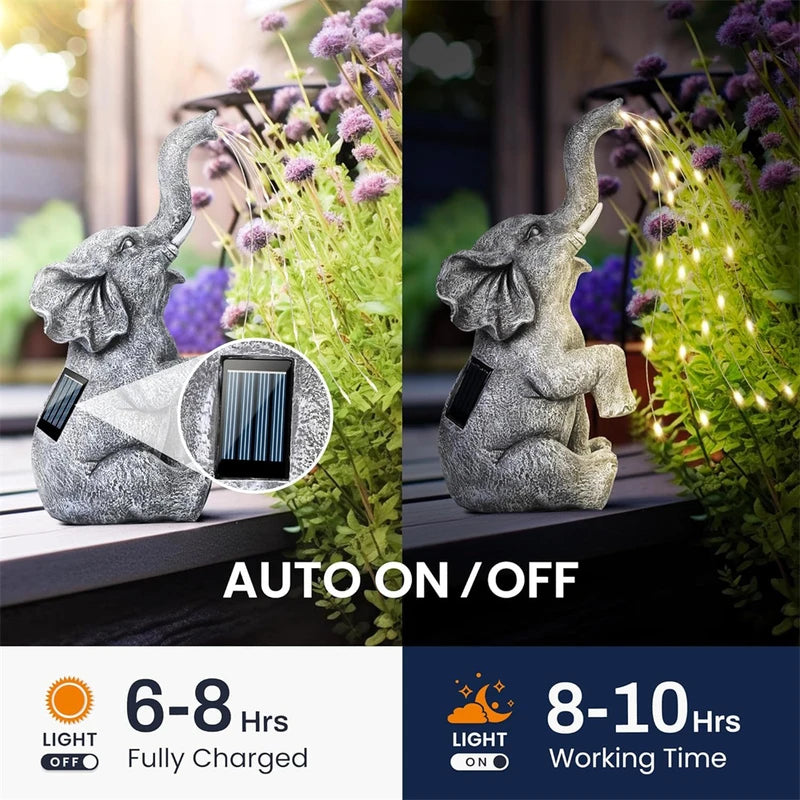 Solar Resin Elephant Garden Light Outdoor String Decor - Water Flow Effect