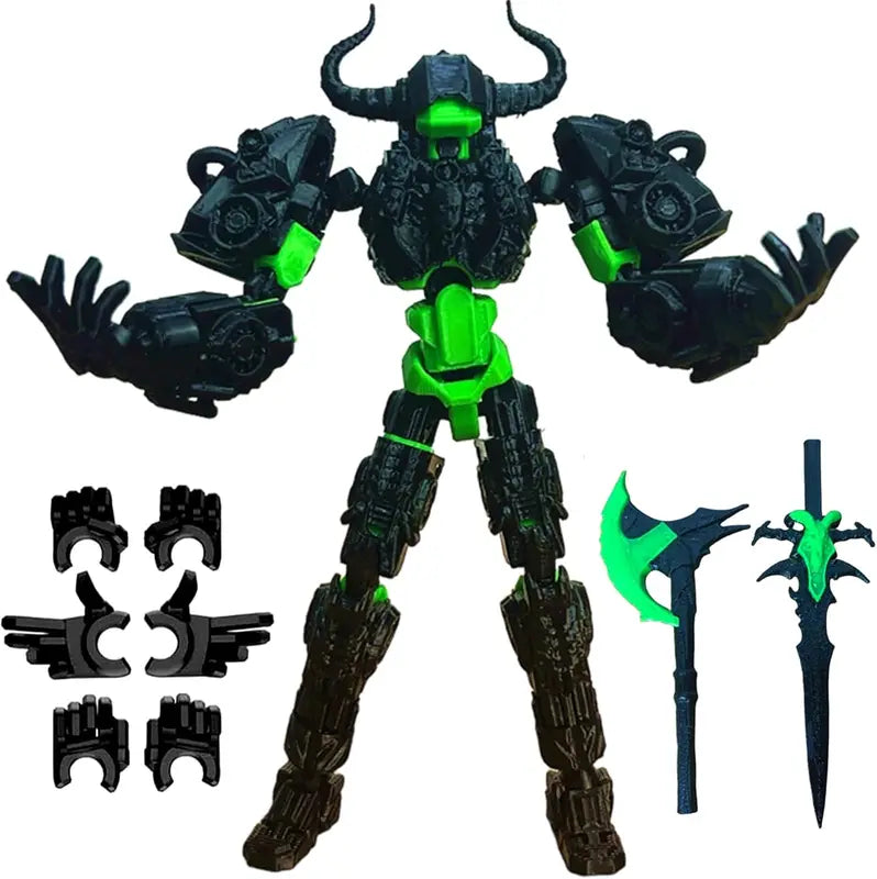 Multi-Jointed Action Figure Robot with Customizable Colors and Accessories