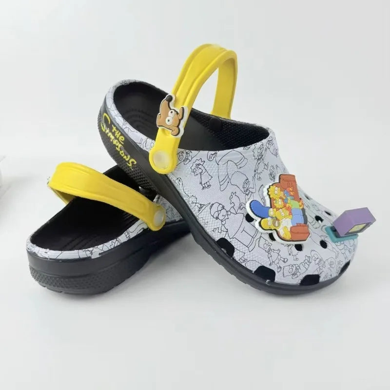Unisex Cartoon Homer Marge Lisa Flip-Flops Beach Shoes Floral Non-Slip Soft-Soled
