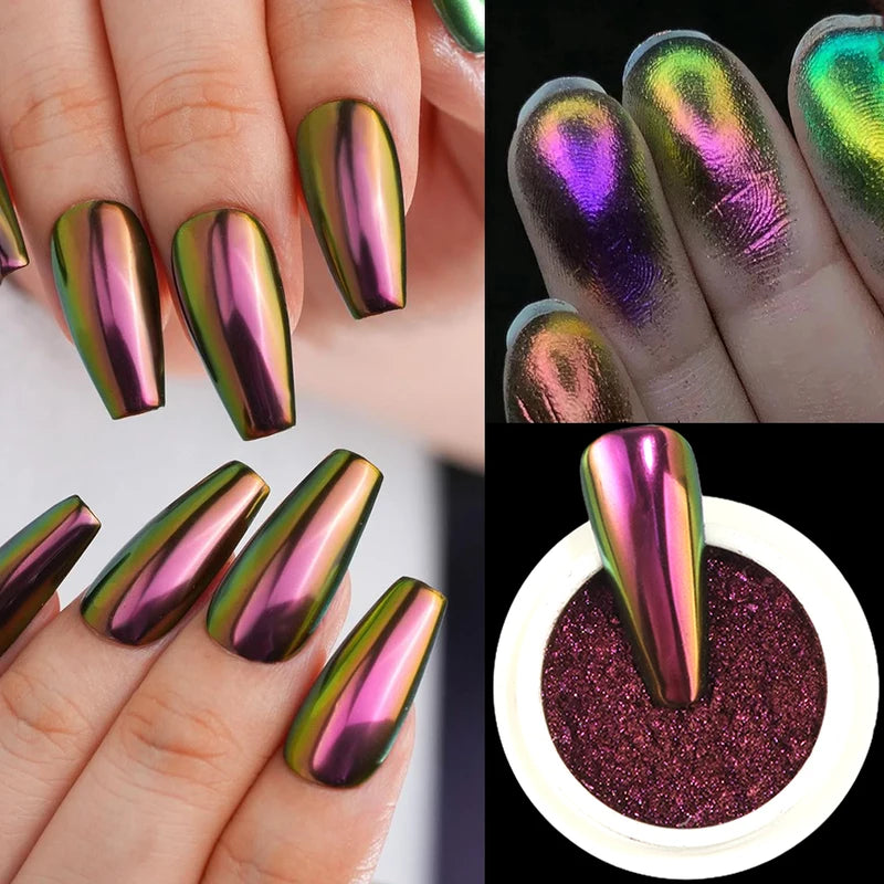 Chrome Chameleon Nail Powder Pigment Metallic Mirror Glitter for Manicure