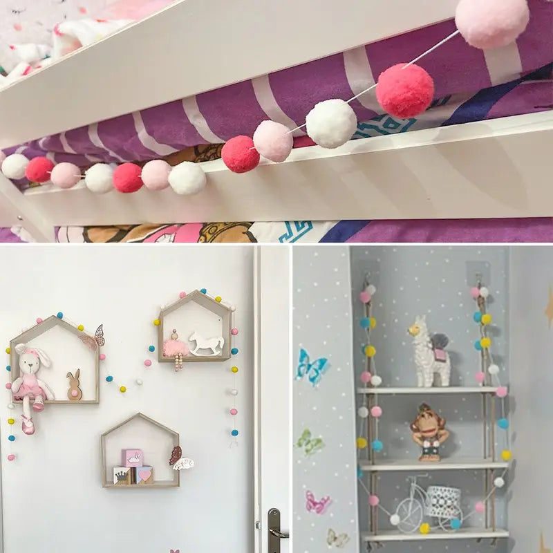 Colorful Felt Ball Pendant Garland 2.5m Nursery Room Decor DIY Hanging String