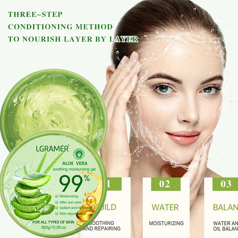 Moisturizing Aloe Vera Gel for Face - Deep Nourishing, Non-Sticky Skin Care, 300g