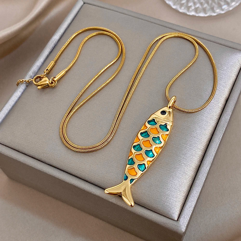 Colorful Fish Pendant Necklace for Women - Versatile Waterproof Jewelry