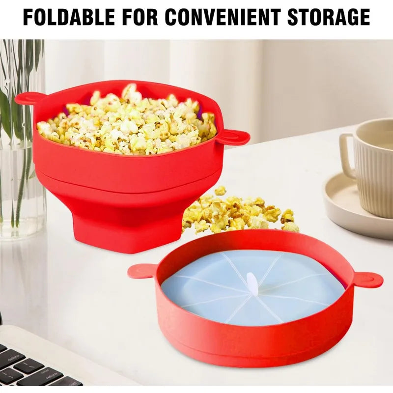 Silicone Microwave Popcorn Maker Bowl with Lid - Collapsible & Easy to Use
