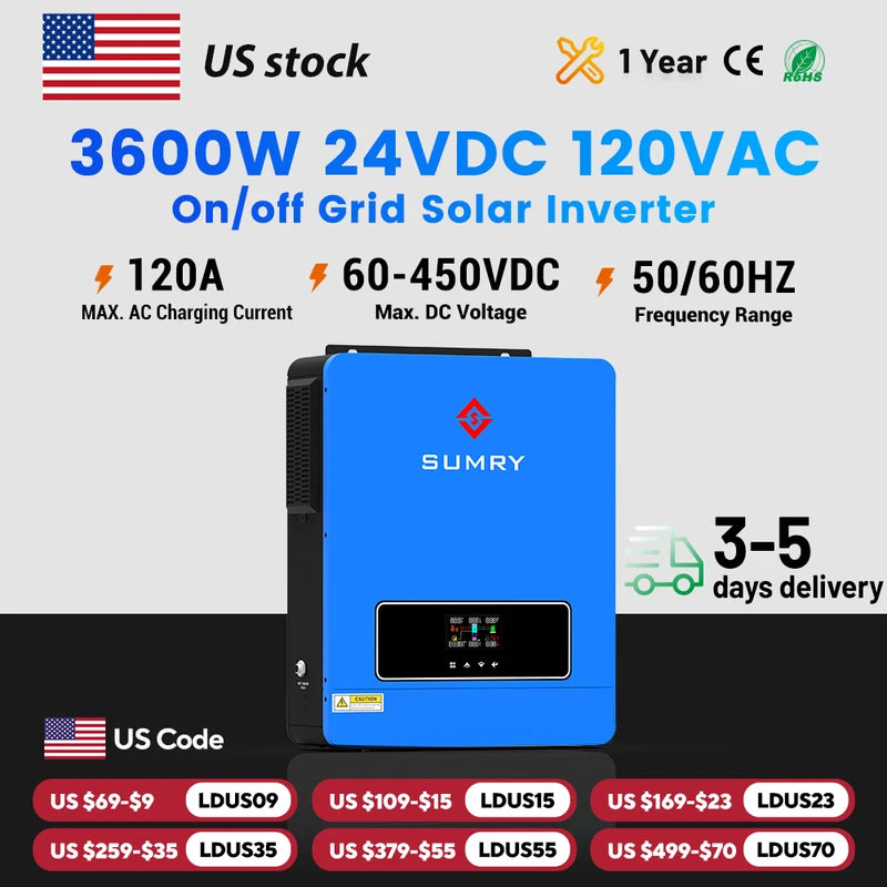 3600W Hybrid Solar Inverter 120V 120A MPPT Dual Output for Off-Grid & Grid-Tie
