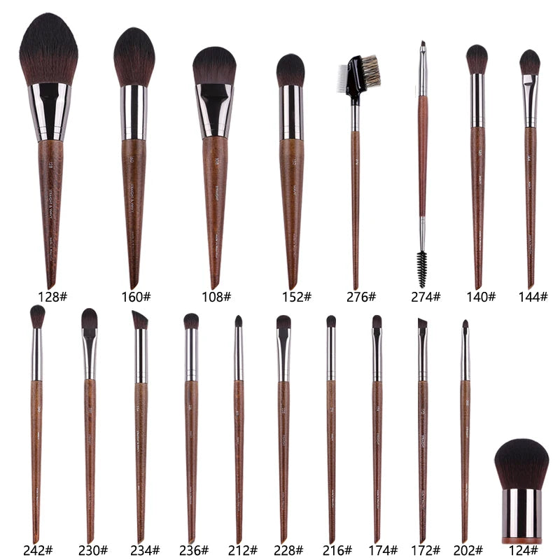 2-Piece Makeup Brush Set - Natural Wood Handle Cosmetic Tools for Face & Eye