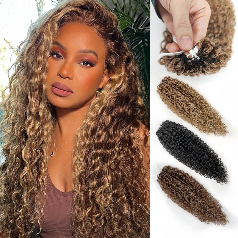 Feather Crochet Human Hair Extensions - Highlight Pixie Curl Bulk Hair with Small Spirals