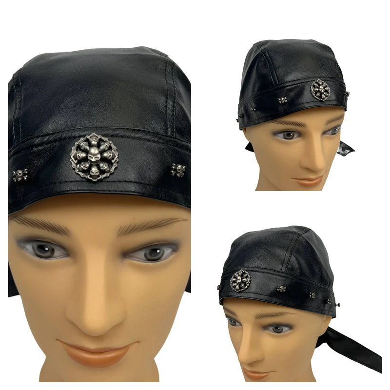 Black Leather Skull Motorcycle Helmet Accessory - Edgy Urban Biker Gear