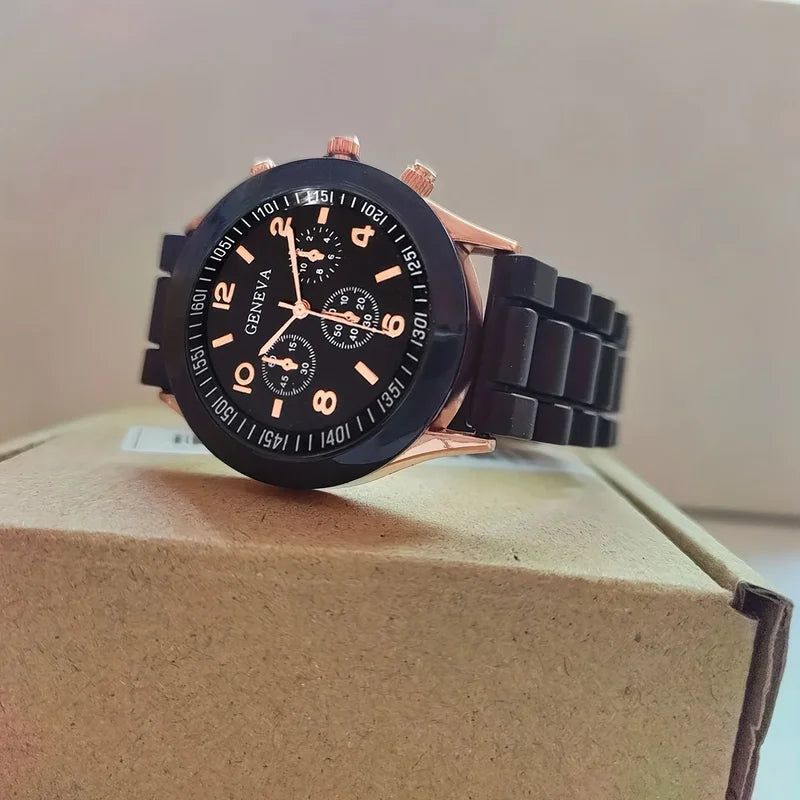 Unisex Round Pointer Quartz Watch with Silicone Strap - Sports Wristwatch for Women and Men