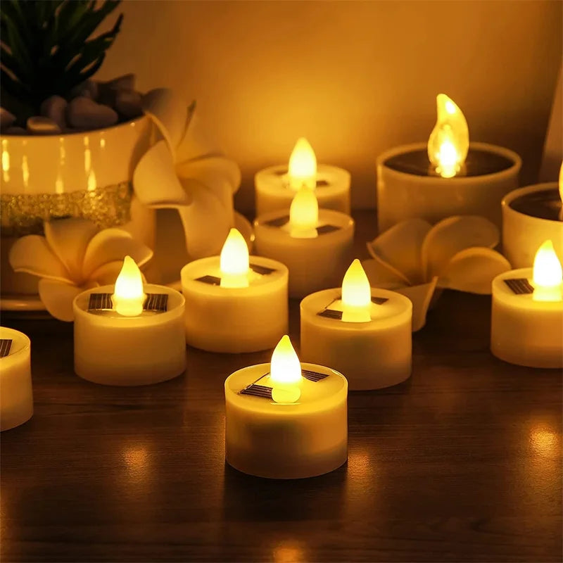Outdoor Solar Flameless LED Tea Lights Waterproof Rechargeable for Garden & Party Decor