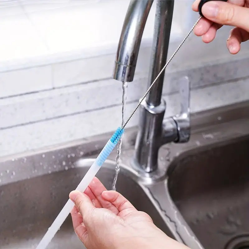 Stainless Steel Water Bottle Cleaning Brush Set Flexible Long Handle Reusable Blue