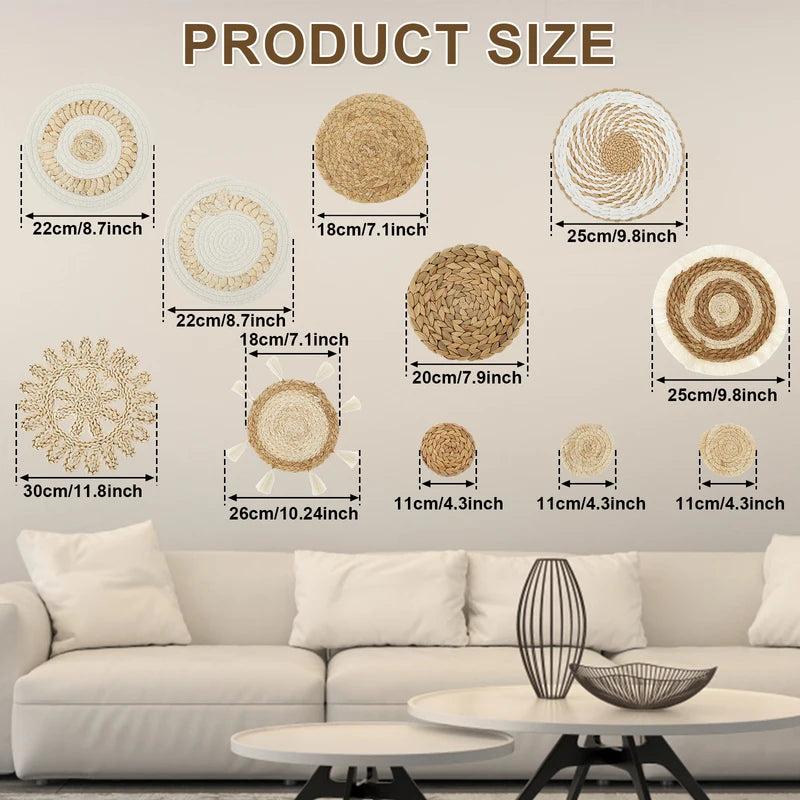 11Pcs Woven Wall Basket Decor Set Handmade Rattan Wall Baskets for Home
