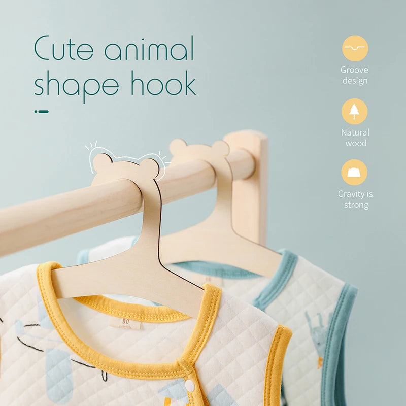 10Pcs Baby Wooden Clothes Hanger Rack Nursery Decor Kids Room Storage Set