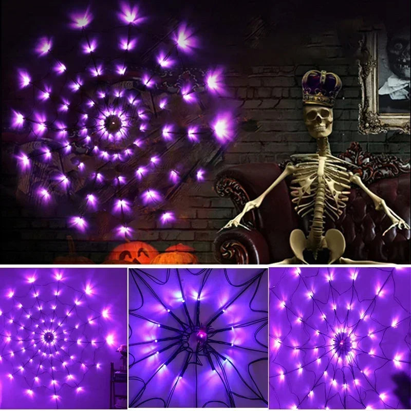 Halloween LED String Lights Spider Web Ghost Festival Atmosphere Decor Colorful Lighting