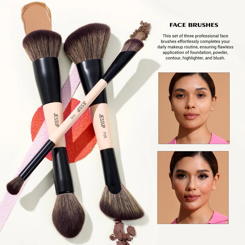 Jessup Makeup Brush Set 3/5/7 Pieces Double Sided Face & Eye Brushes Cruelty-Free