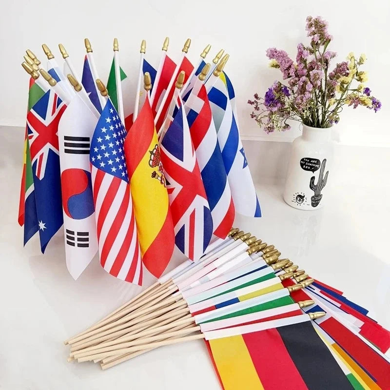 32 Countries International Mini Handheld Flag Set for Sports Events & Festivals