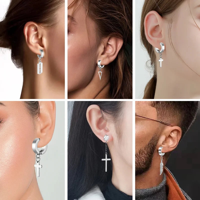 Fashion Cross Pendant Ear Clip Non Piercing Fake Earrings for Men Women Jewelry