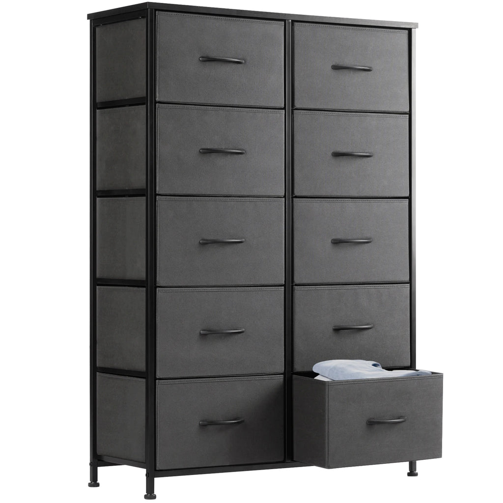 10-Drawer Fabric Bedside Storage Cabinet with Steel Frame for Bedroom and Living Room