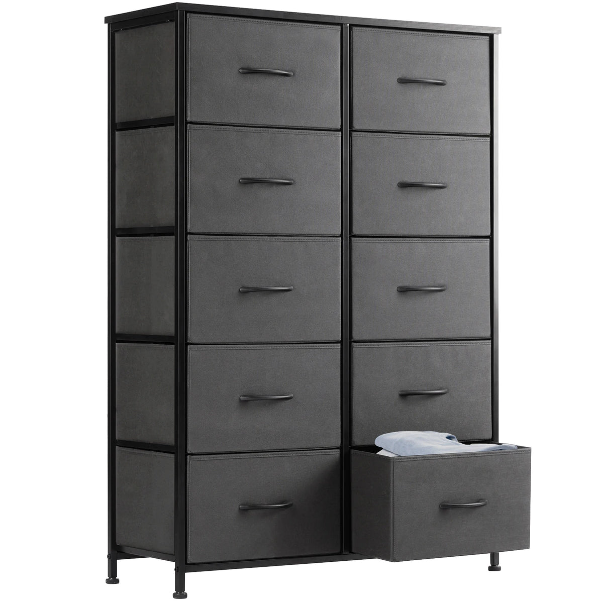 10-Drawer Fabric Bedside Storage Cabinet with Steel Frame for Bedroom and Living Room