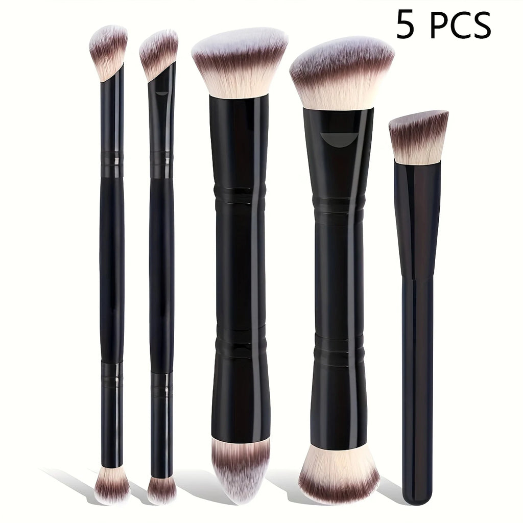 5-Piece Double-Ended Makeup Brush Set - Soft, Cruelty-Free, Vegan