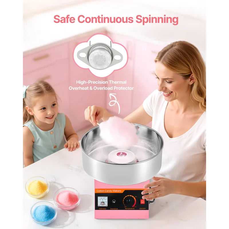 Commercial Cotton Candy Machine 1000W with 15-Inch Stainless Steel Bowl - Easy Operation
