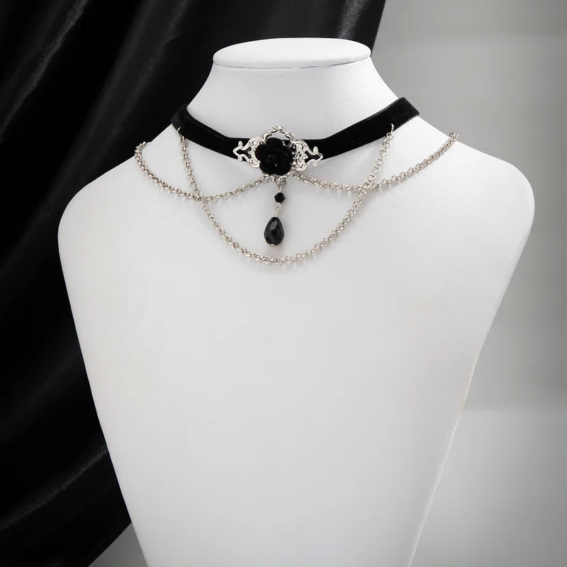 Black Cotton Rope Choker Necklace for Women Gothic Jewelry Tassel Link Chain 2024